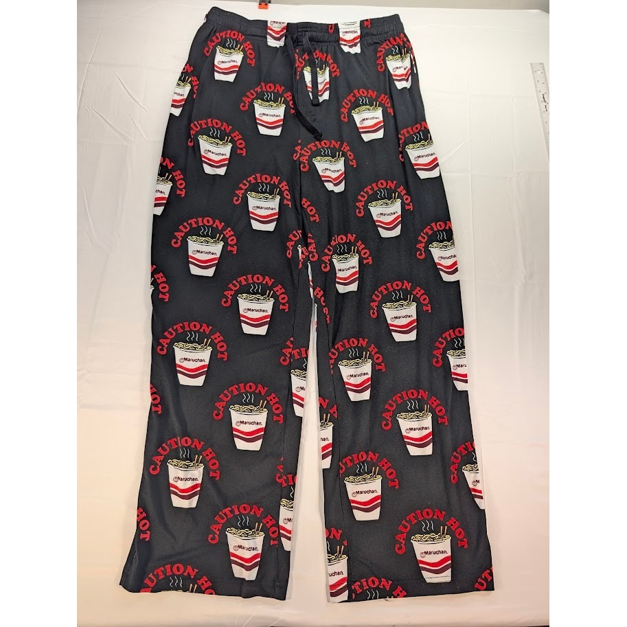 Maruchan Ramen Noodle Lounge Pants Mens Xl Black Caution Hot Pajama Bottoms